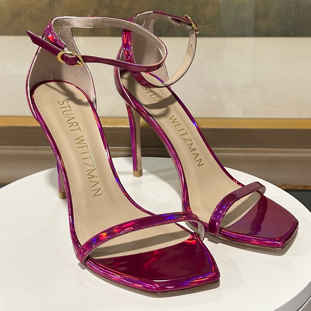 🌹STUART WEITZMAN🌹 Nudistcurve 100mm Sandals Iridescent Pink Size: 6.5 - Picture 8 of 13